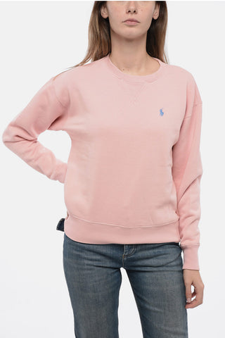 Crew Neck Fleeced Cotton Sweatshirt with Embroidered Logo