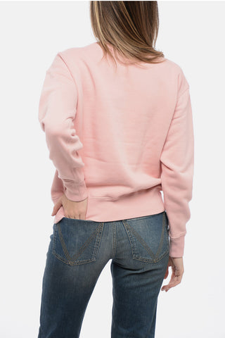 Crew Neck Fleeced Cotton Sweatshirt with Embroidered Logo