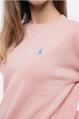 Crew Neck Fleeced Cotton Sweatshirt with Embroidered Logo