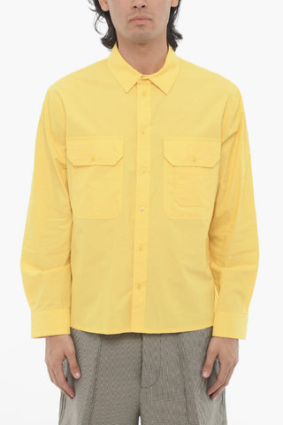 Solid Color Loose Fit Shirt with Double Breast Pocket