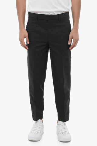 Slim Fit Solid-Color Chino Pants with Adjustable Ankle