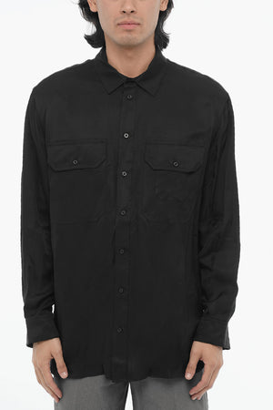Camicia Loose Fit in Tinta Unita con Doppio Taschino