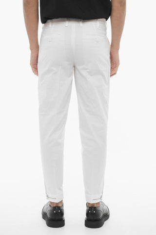 Solid Color Slim Fit Chino Pants with Adjustable Ankle