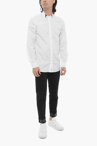 Solid Color Slim Fit Shirt with Contrasting Thunderbolt Embroidery