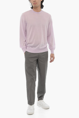 Solid Color Wool Crew-neck Sweater
