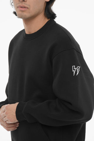 Brushed Cotton-Blend Crewneck Easy Fit Sweatshirt