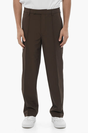 Pantaloni Pintuck Slim Fit a Gamba Dritta