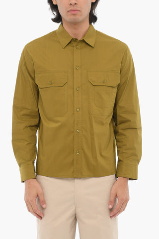 Solid Color Safari Shirt with Double Breast Pockets