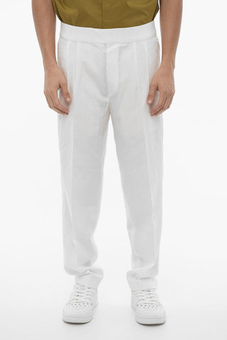 Slim-Fit Double-Pleat Pants With Elastic Waist