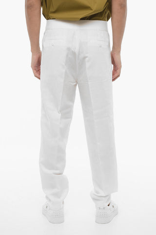 Slim-Fit Double-Pleat Pants With Elastic Waist