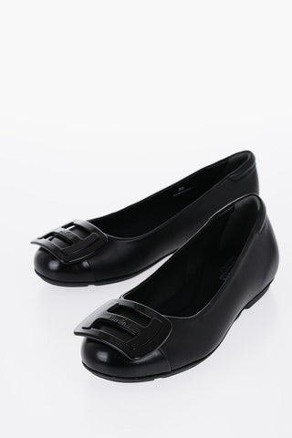 Leather Ballet Flats with Maxi Plaque 