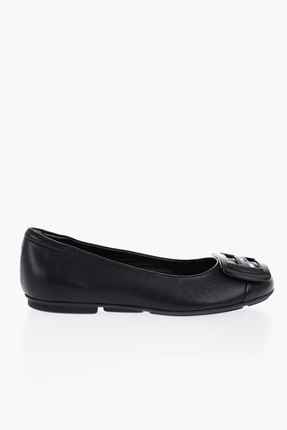 Leather Ballet Flats with Maxi Plaque