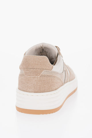 Sneakers Basse Bicolore in Pelle e Tessuto