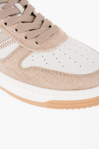 Two-Tone Leather and Fabric Low Top Sneakers