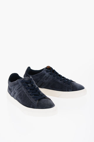 Solid Color Suede Low-Top Sneakers with Contrast Sole