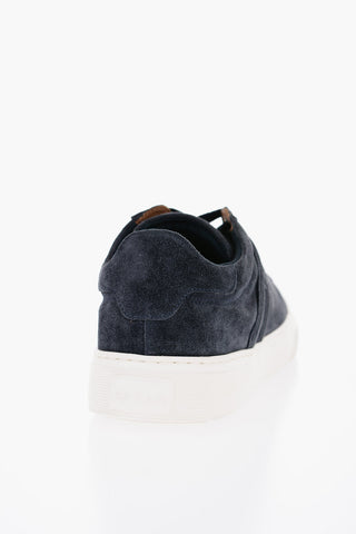 Solid Color Suede Low-Top Sneakers with Contrast Sole