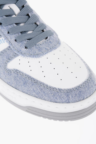 Sneakers Basse in Pelle e Denim con Suola in Gomma