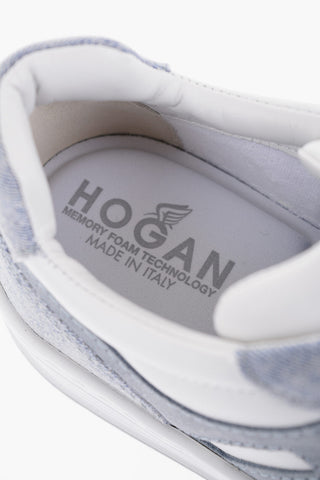 Sneakers Basse in Pelle e Denim con Suola in Gomma