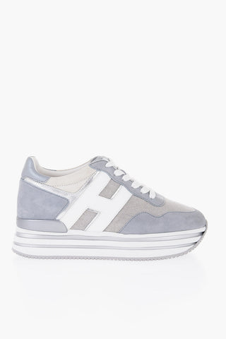 Sneakers Midi in Camoscio con Inserti in Tessuto Lurex e Platform 4cm