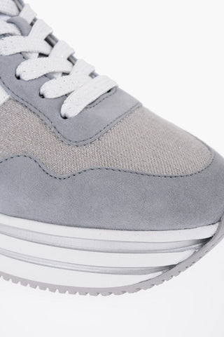 Sneakers Midi in Camoscio con Inserti in Tessuto Lurex e Platform 4cm