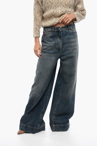 High-waisted Wide Leg Denims with Stone Wash 33cm