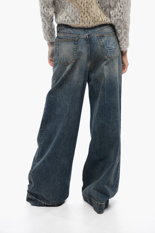 High-waisted Wide Leg Denims with Stone Wash 33cm