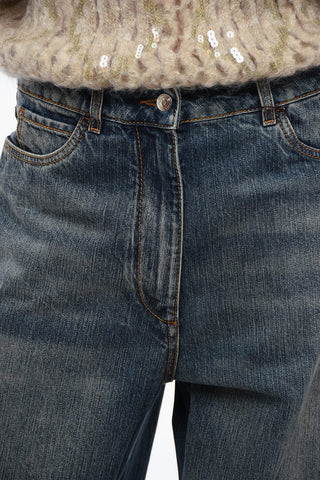 High-waisted Wide Leg Denims with Stone Wash 33cm