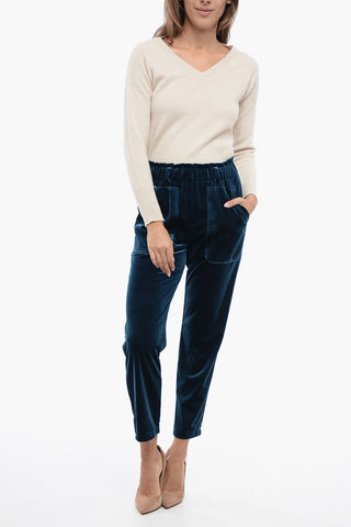 2-Pocketed Chenille Pants with Elastic Waistband
