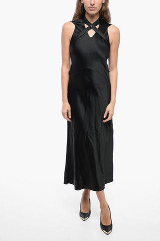 Vestito in Satin Cut-Out con Dettaglio Fibbia Incrociato
