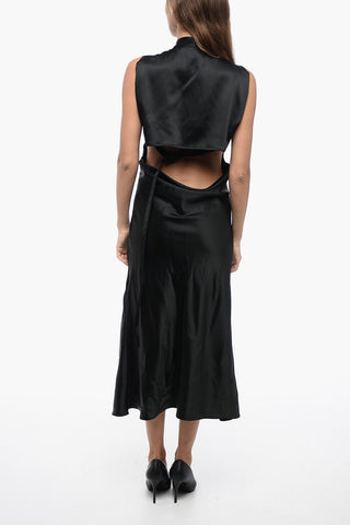 Vestito in Satin Cut-Out con Dettaglio Fibbia Incrociato