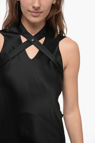 Vestito in Satin Cut-Out con Dettaglio Fibbia Incrociato