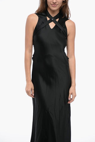 Vestito in Satin Cut-Out con Dettaglio Fibbia Incrociato
