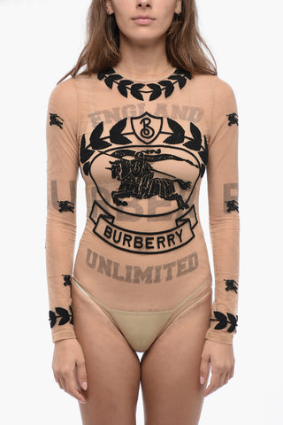 Body in Mesh Ricamato con Zip Posteriore