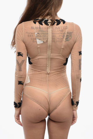 Body in Mesh Ricamato con Zip Posteriore
