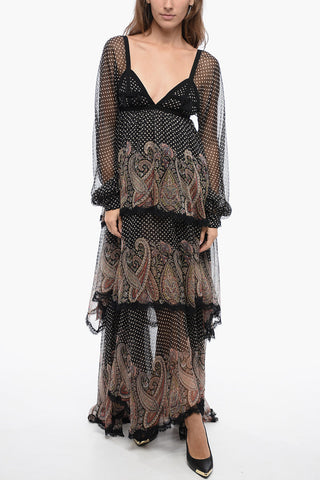 Chiffon Flouced Polka-Dot Dress with Application