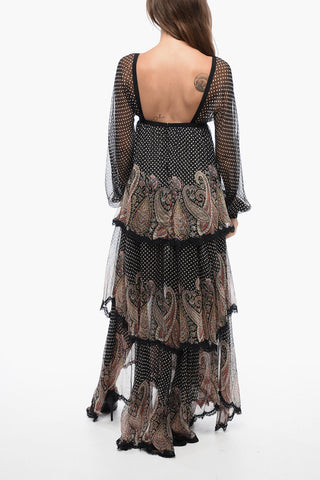 Chiffon Flouced Polka-Dot Dress with Application