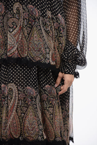 Chiffon Flouced Polka-Dot Dress with Application