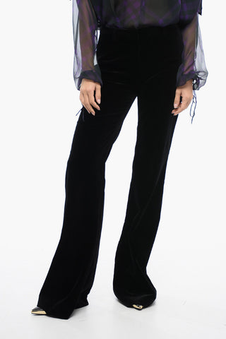 Pantaloni Bootcut in Velour con Tasche a Filo