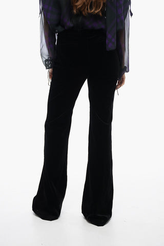 Pantaloni Bootcut in Velour con Tasche a Filo