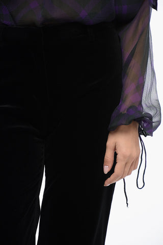 Pantaloni Bootcut in Velour con Tasche a Filo