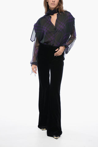 Pantaloni Bootcut in Velour con Tasche a Filo