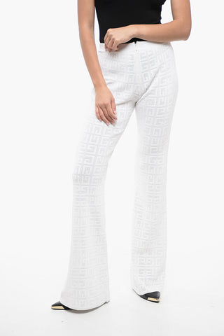 Perforated Viscose Blend Flared Fit Pants with Monogram Motif