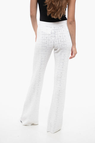 Perforated Viscose Blend Flared Fit Pants with Monogram Motif