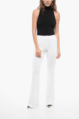 Perforated Viscose Blend Flared Fit Pants with Monogram Motif