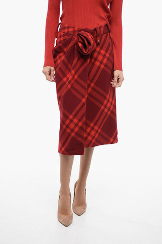 Check Wrapped Skirt with Floral Detail