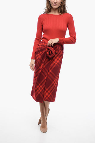 Check Wrapped Skirt with Floral Detail