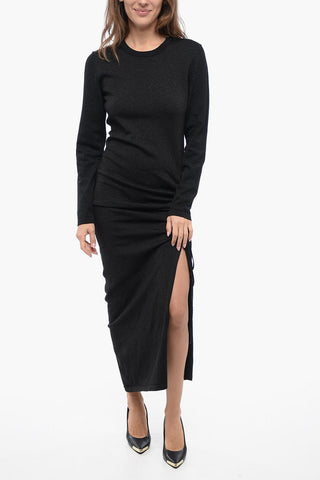 Stretchy Lurex Knitted Dress with Draw-String