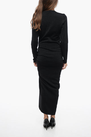 Stretchy Lurex Knitted Dress with Draw-String
