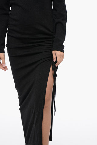 Stretchy Lurex Knitted Dress with Draw-String