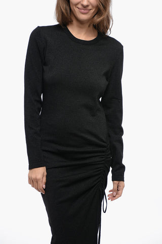 Stretchy Lurex Knitted Dress with Draw-String